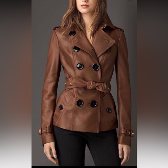 Burberry London Lambskin Leather Trench Jacket - Picture 16 of 16